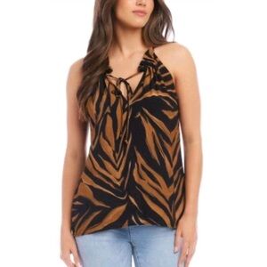 NWT Karen Kane Black and Brown Tiger Print Tie Front Tank Top Blouse